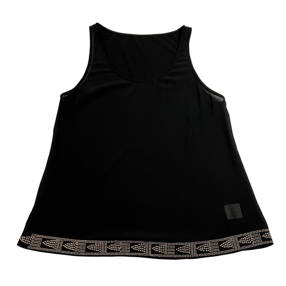 Kashion Sleeveless Scoop Neck Mixed Media Studded Tank Size X-Small Minimalist